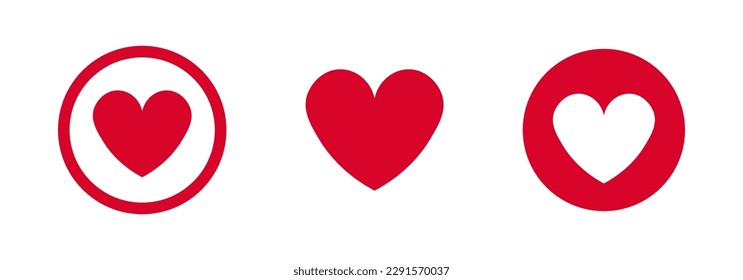 Three red hearts for design. Different hearts. Love vector illustration.