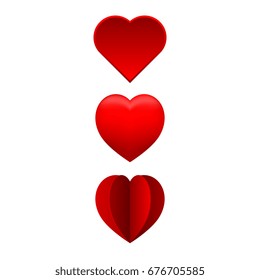 Three red hearts isolated on white background, Valentine's love theme. Vector illustration design.