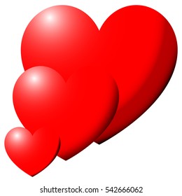 Three red hearts for the medicine or Valentine's Day . Vector eps 10