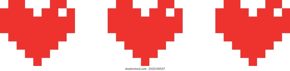 Three red hearts are shown in a pixelated style