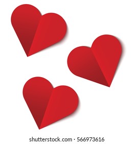 Three red hearts sticker. Valentine's Day card. Isolated on white. Element for your holiday design.