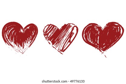 Three Red Hearts Vector. Valentine Day Icons.