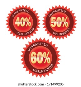 three red icons with some gold text for sales