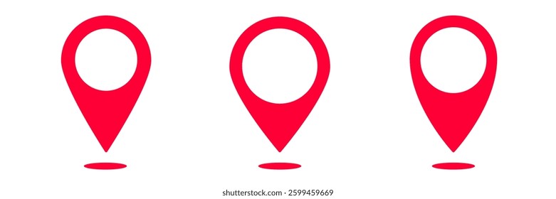 Three red location markers arranged in a straight line, featuring a minimalist design and bold look.