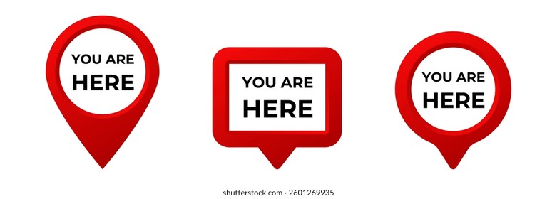 Three red map pointers display the words you are here inside, each with a distinct shape.