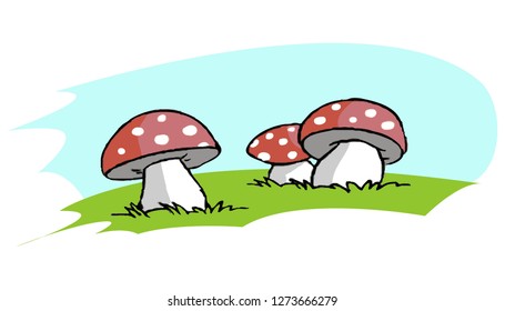 Three red mushrooms
