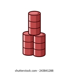 Three red oil barrels. Cartoon style.