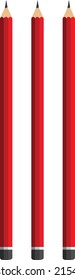 three red pencil isolated on white background