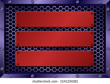 three red plaque on metallic background