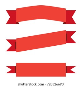 three red ribbon banner on white background. red ribbon banner sign. flat style.