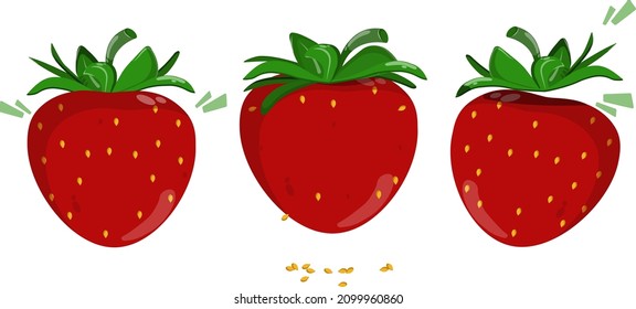 three red ripe strawberry set