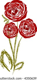 three red rose on white background