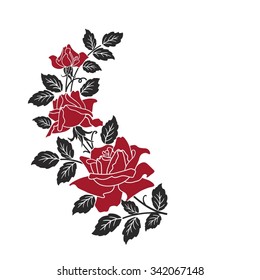 three red roses on white
