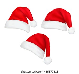 Three Red Santa Hats. Vector.