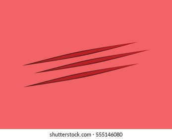 Three red scratches from claws, vector illustration