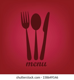 three red silhouettes of  utensils with text in a gradient background