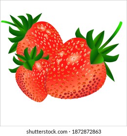 three red stawberries on a white baskground