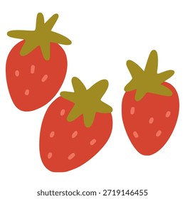 Three red strawberries illustrating concepts of love, fruit, and sweet food