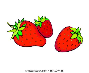 Three red strawberries on isolated white background. Vector illustration. EPS10.