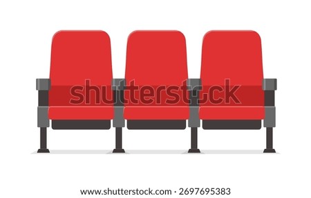 Three Red Theater Seats in a Row Minimalist Flat Vector Illustration Auditorium Seating