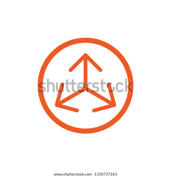 Three red thin arrows point out from the center\
in circle. Expand Arrows icon. Outward Directions icon. Vector\
illustration. Isolated on white.\
