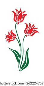three red tulip flowers in flowing minimalist style