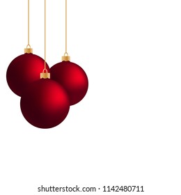 Three red vector hanging Christmas balls.