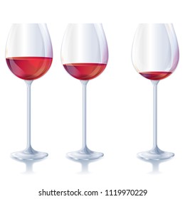 Three red wine glasses