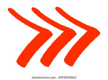 Three red zigzag arrows pointing to the right. Vector illustration.