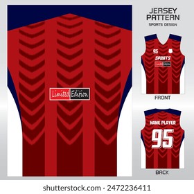 Three red zigzag lines pattern design, illustration, textile background for sports t-shirt, football jersey shirt mockup for football club. consistent front view
