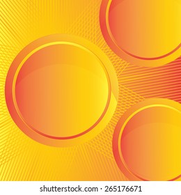 Three red-yellow round badges with grid design