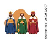 Three regal wise men with gifts and incense burner