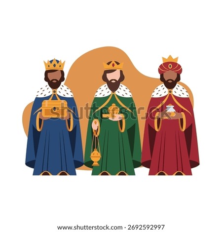 Three regal wise men with gifts and incense burner