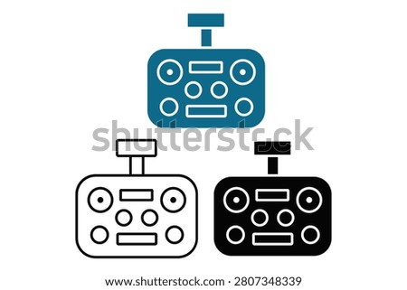 Three remote controls with different color schemes isolated design