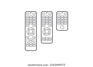 Three remote controls are displayed in a row. The remotes are all white and have a similar design.