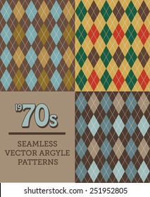 Three Retro 1970s-style Seamless Argyle Patterns. 