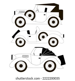 three retro cars, drawing, vector illustration
