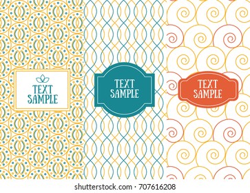 Three retro chic seamless pattern backgrounds for design abstract geometric frames