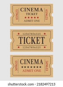 Three retro cinema tickets. Vector Illustration of designer on a white background. Vector illustration