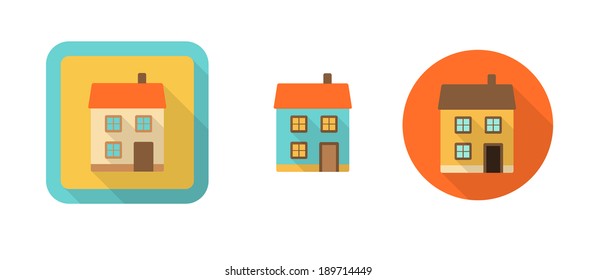 three retro icons with house, isolated on white background, vector illustration, eps 10, with transparency