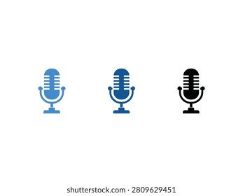 Three retro microphone icons displayed in blue and black on a white background, representing audio recording.