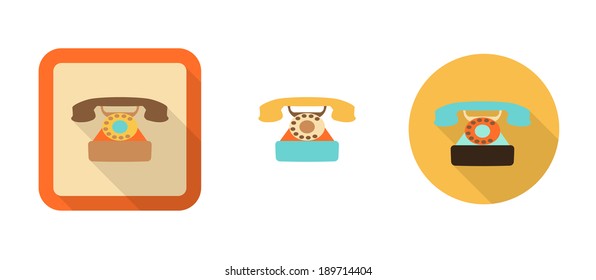 three retro phone icons in flat style isolated on white background, vector illustration, eps 10, with transparency