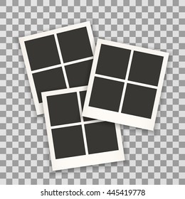 Three retro photo frames vintage for documents with a shadow on a transparent background. Vector illustration. EPS 10