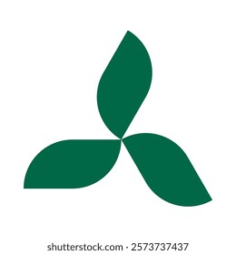 Three revolving rectangle leaves, green icon. An arrangement of leaf symbols. Isolated on a white background.