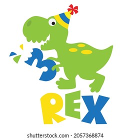 Three Rex Birthday Dinosaur Vector Cartoon Illustration