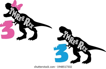 Three Rex Dinosaur Sayings and Quotes. T rex Saurus. Dinosaur Birthday. Rex shirt print. Happy birthday. Vector illustration.