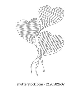 Tres cuernos de corazones de cinta línea continua. Ilustración vectorial. Tarjeta de bienvenida de San Valentín