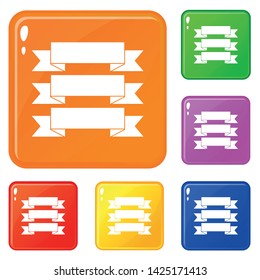 Three ribbons icons set collection vector 6 color isolated on white background