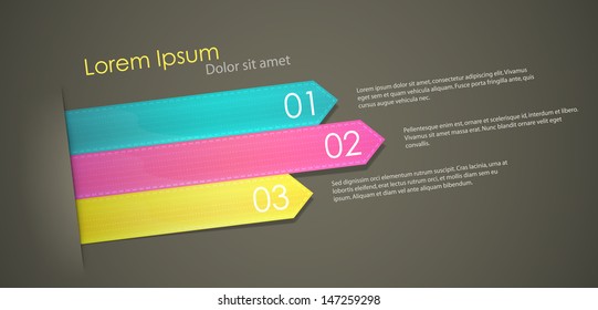 Three ribbons with numbers for three options. EPS10 vector background.