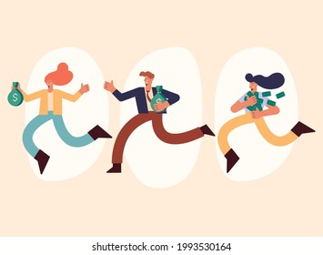 three rich persons running with money